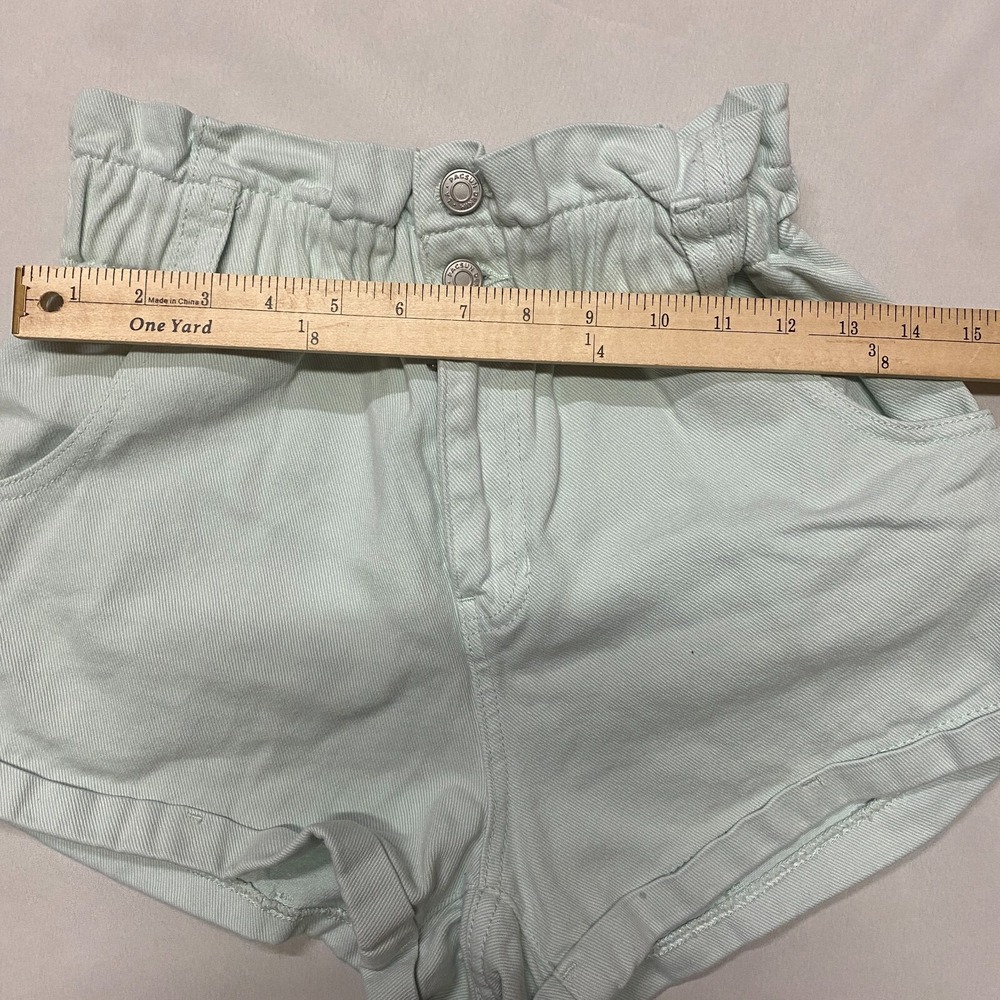 Pacsun Mom Shorts Womens Sz Small Mint Green Denim High Waist Paper Bag Waist - Picture 8 of 9